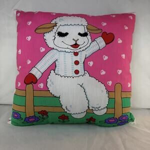 Vintage Lampchop Pillow Bright Pink And Kitschy Signed Artwork Copyright SLE